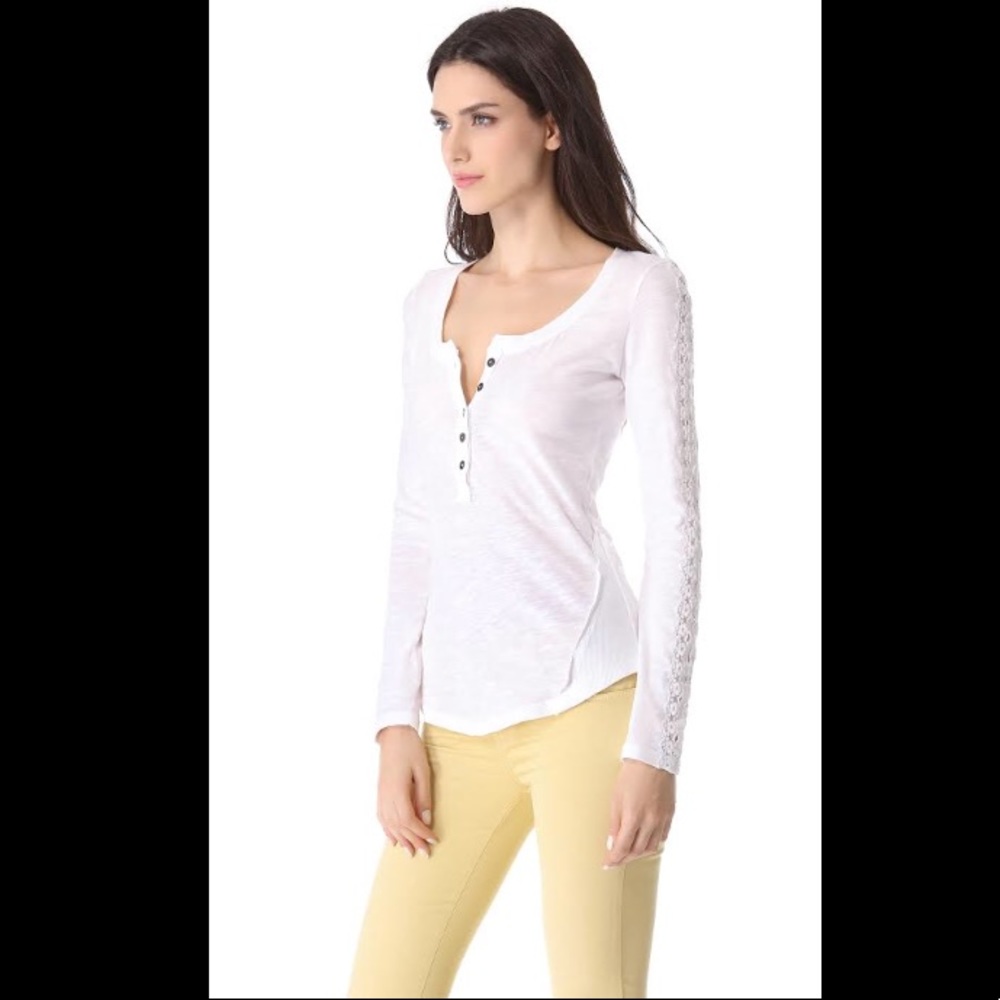 Free People Henley Shirt with Lace Detail